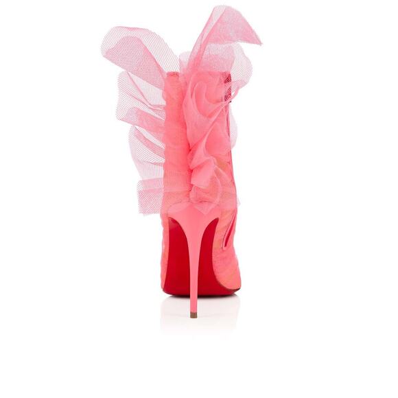 Christian Louboutin Libellibooty 100 Pink Mesh Tulle Ankle Boot Heel Pump 39.5 - Picture 10 of 12